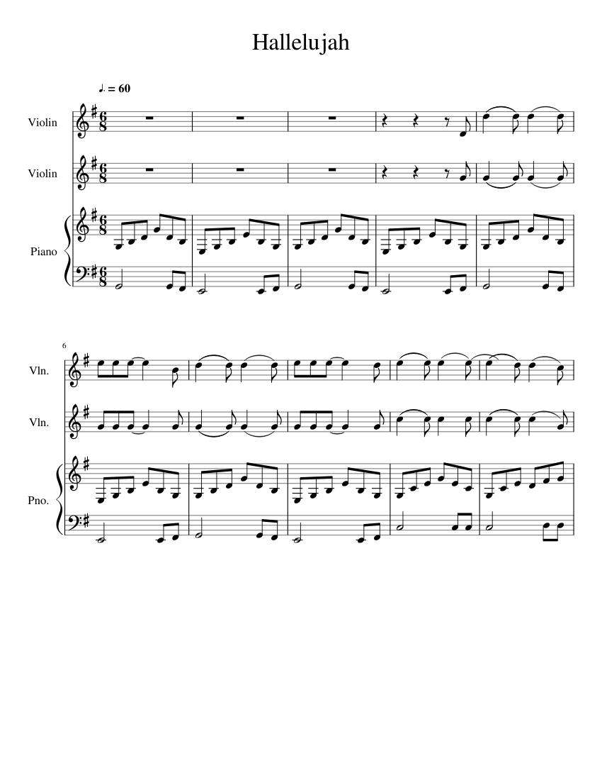 Hallelujah Sheet music for Violin, Piano | Download free in PDF or MIDI