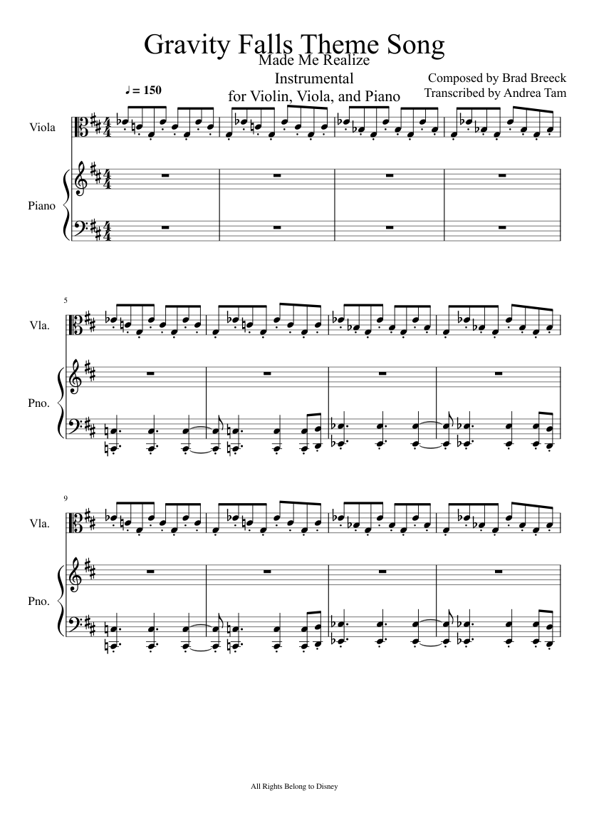 Gravity Falls Theme Extended Instrumental Sheet Music For Piano