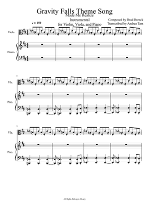 Gravity Falls Theme Song Instrumental Sheet Music For Violin Piano Viola Download Free In Pdf Or Midi Musescore Com