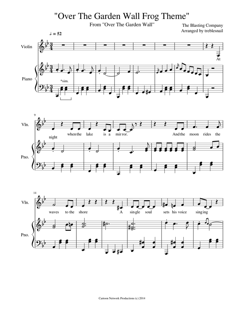 Over The Garden Wall Frog Theme For Piano And Violin Sheet Music