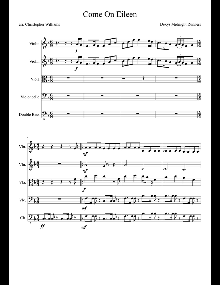 Come On Eileen sheet music for Violin, Viola, Cello, Contrabass download free in PDF or MIDI