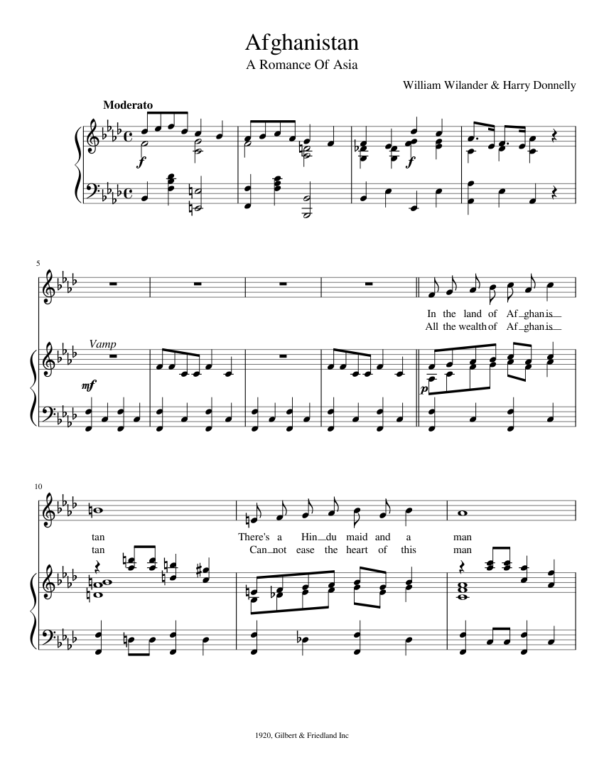 Afghanistan sheet music for Piano, Voice download free in PDF or MIDI