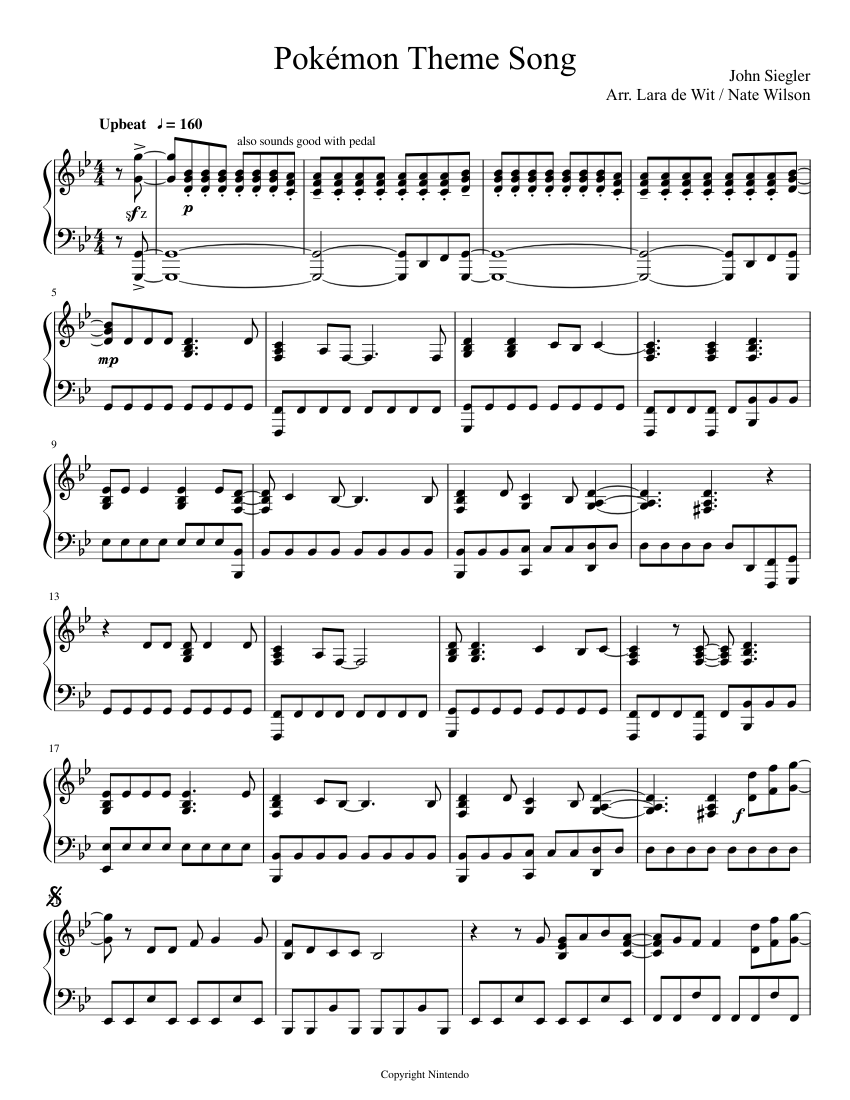 Pokémon Theme Song (piano) sheet music for Piano download free in PDF