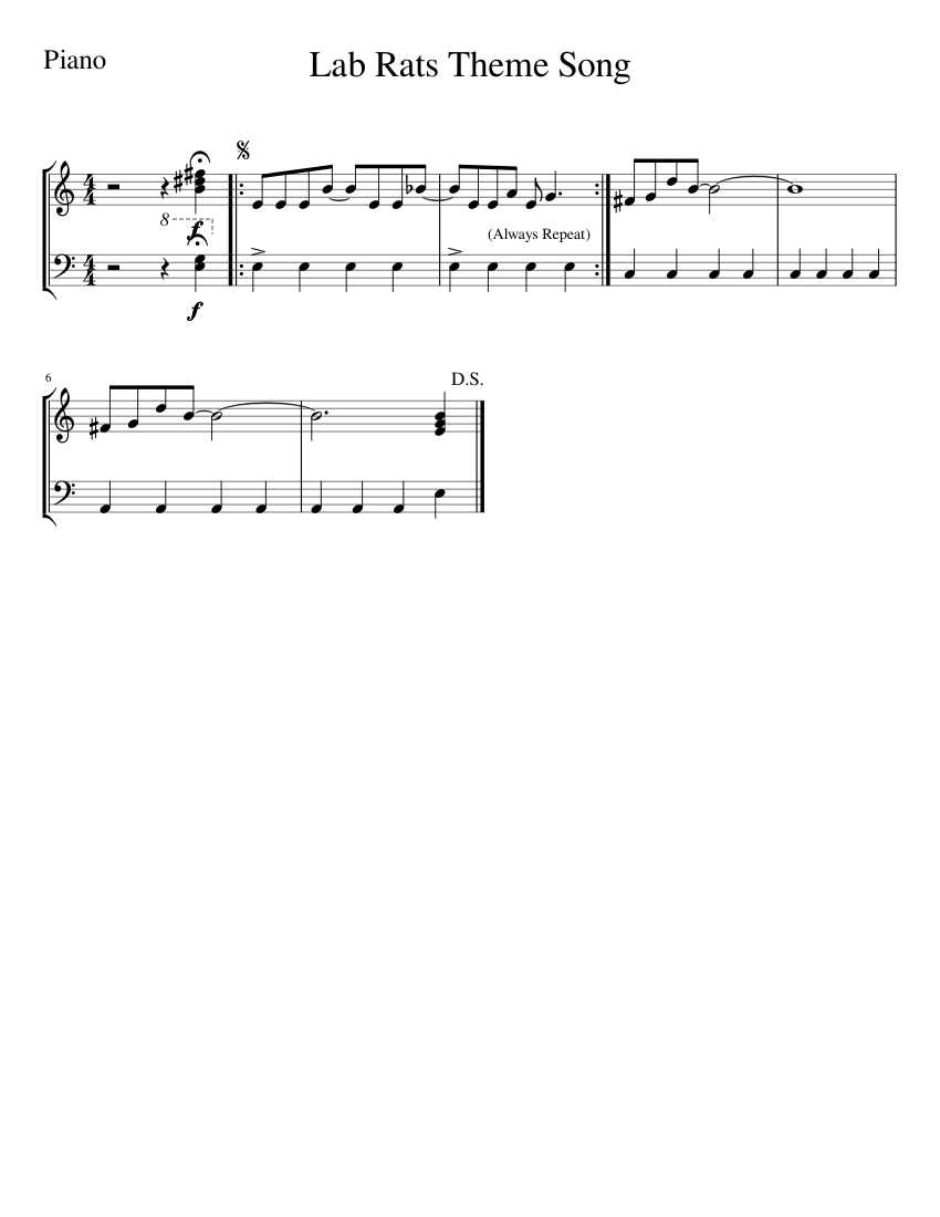 Lab Rats Theme Song sheet music for Piano download free in PDF or MIDI