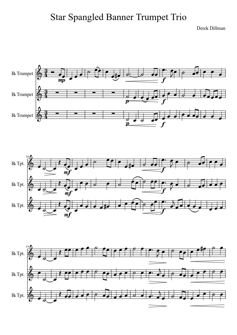 Star Spangled Banner Trumpet Trio sheet music download free in PDF or MIDI