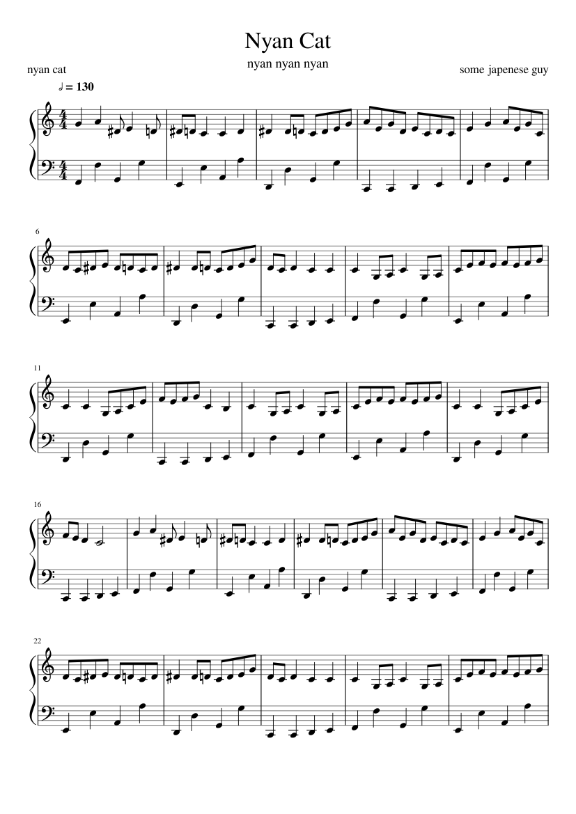 Nyan Cat Sheet Music For Piano Download Free In Pdf Or Midi