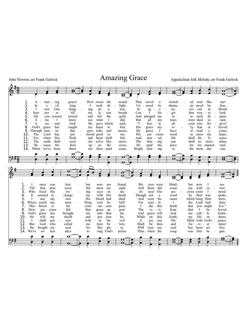 Amazing Grace Arranged By Frank Garlock Sheet Music Musescore Com