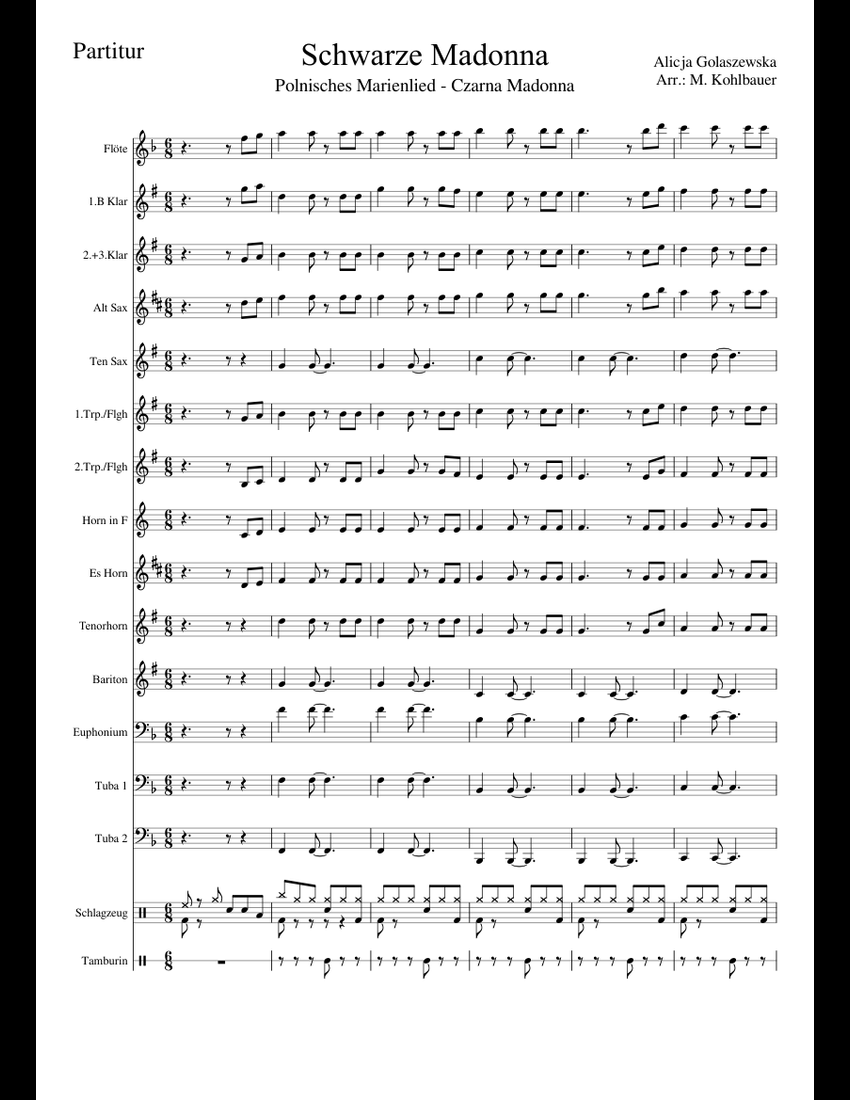 Schwarze Madonna Czarna Madonna sheet music for Flute ...