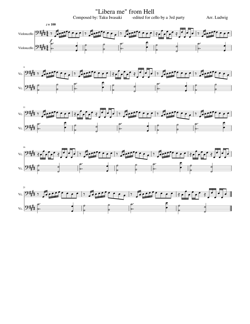 Libera Me From Hell Sheet Music For Cello String Duet Musescore Com