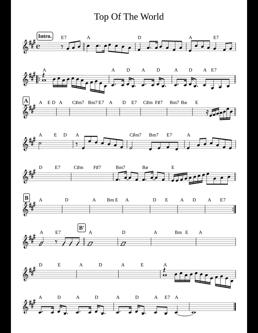 Top Of The World sheet music for Voice download free in PDF or MIDI