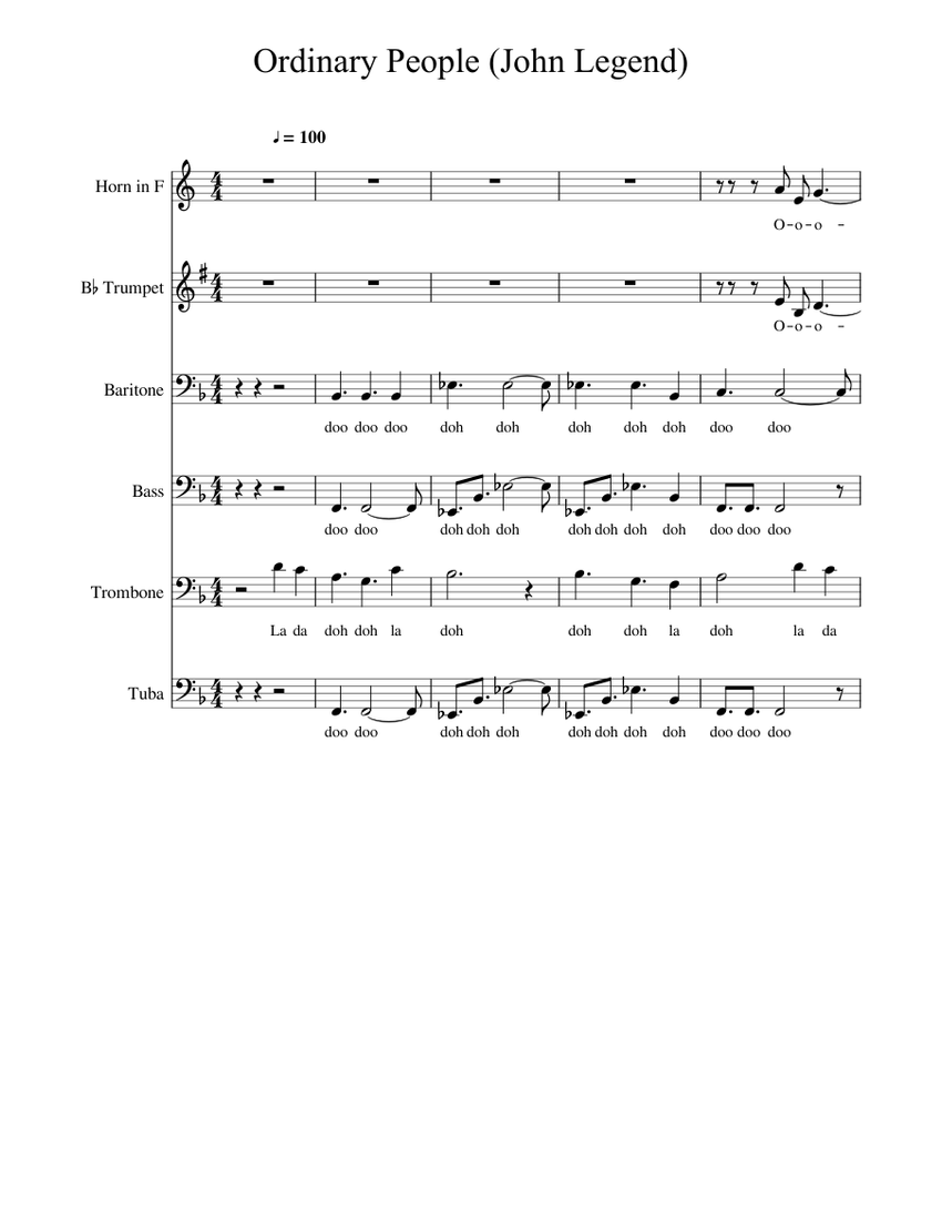 Ordinary People John Legend Sheet Music For Piano Trumpet In B Flat Trombone French Horn More Instruments Mixed Ensemble Musescore Com