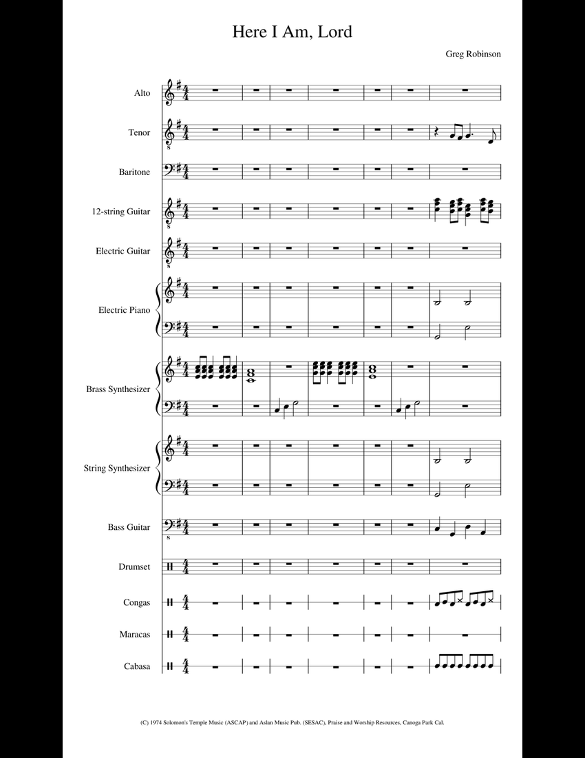 Here I Am, Lord sheet music for Piano, Voice, Guitar, Brass Ensemble