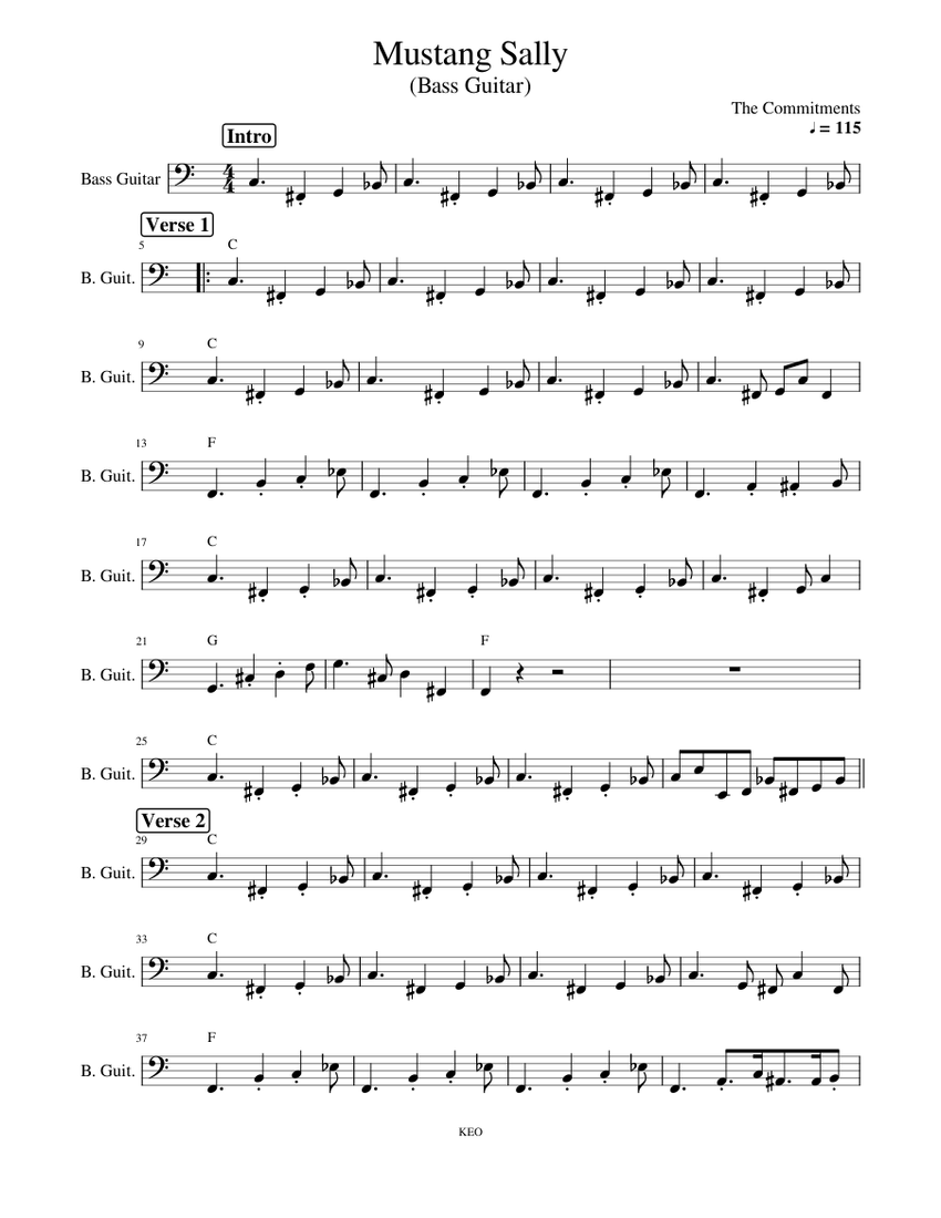 Mustang_Sally_Bass_only Sheet music for Bass (Solo)