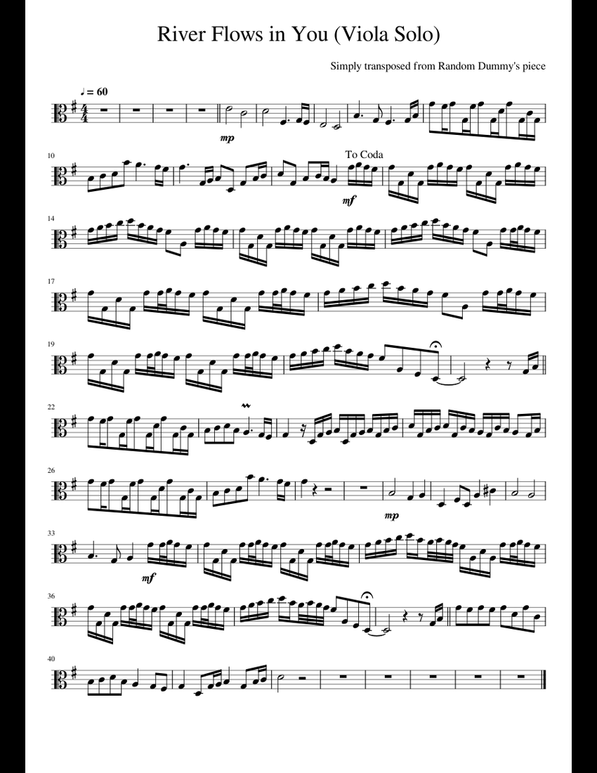River flows in you viola sheet music for Viola download free in PDF or MIDI