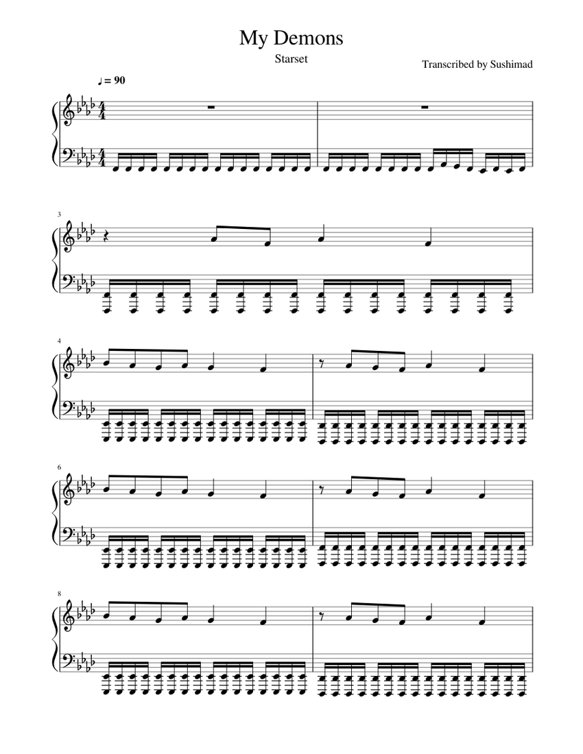 My Demons Starset Sheet Music For Piano Solo Musescore Com - roblox piano keyboard demons
