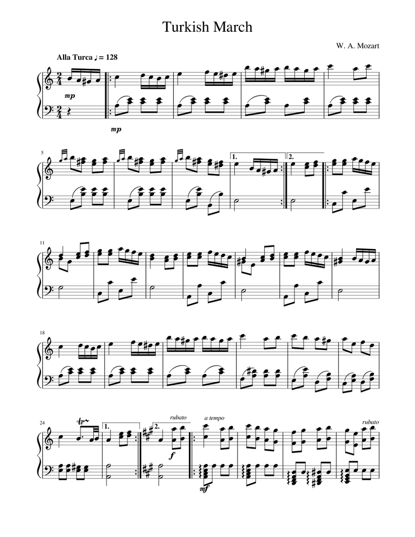 Turkish March Sheet music for Piano | Download free in PDF or MIDI
