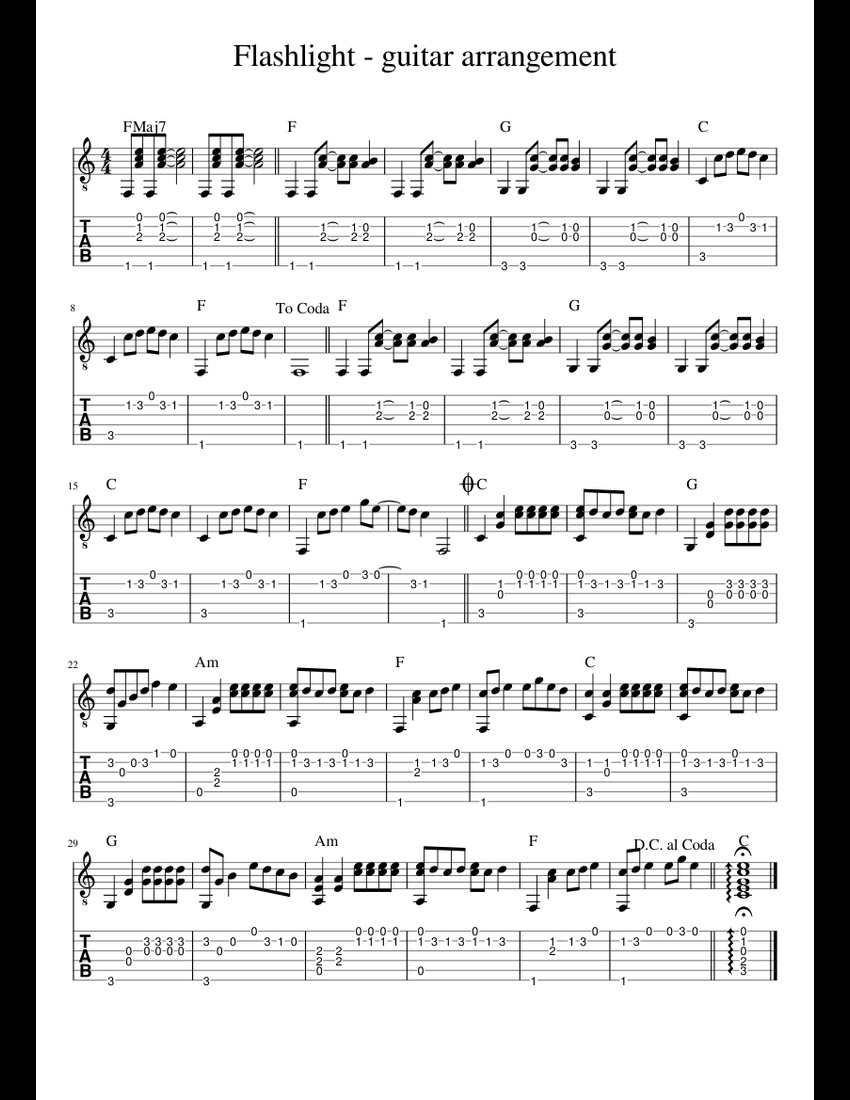 Flashlight guitar arrangement sheet music for Guitar download free in