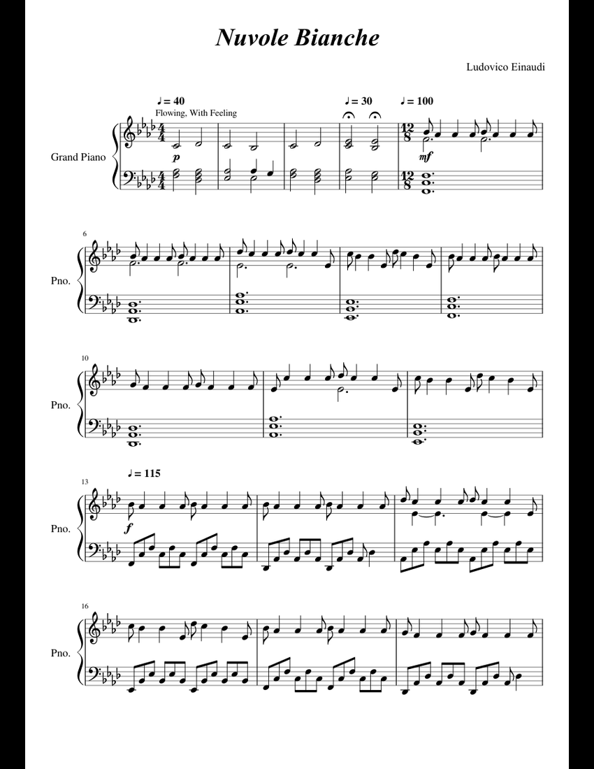 Nuvole Bianche sheet music for Piano download free in PDF ...