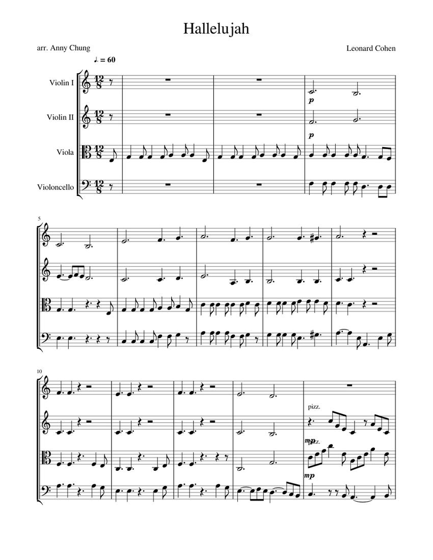 Hallelujah (Leonard Cohen) Sheet music for Violin, Cello, Viola (String