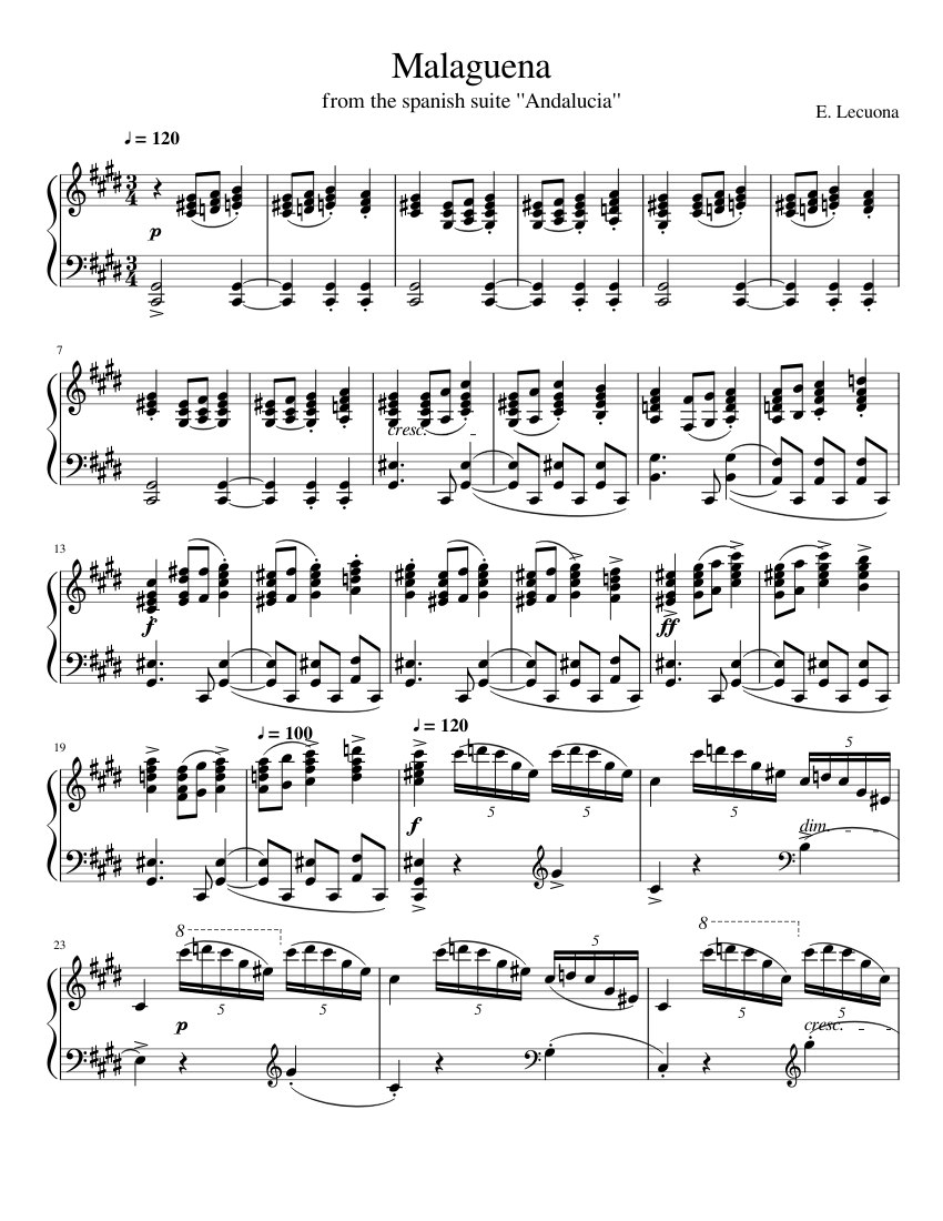 Malaguena (from the spanish suite "Andalucia" by E. Lecuona sheet music