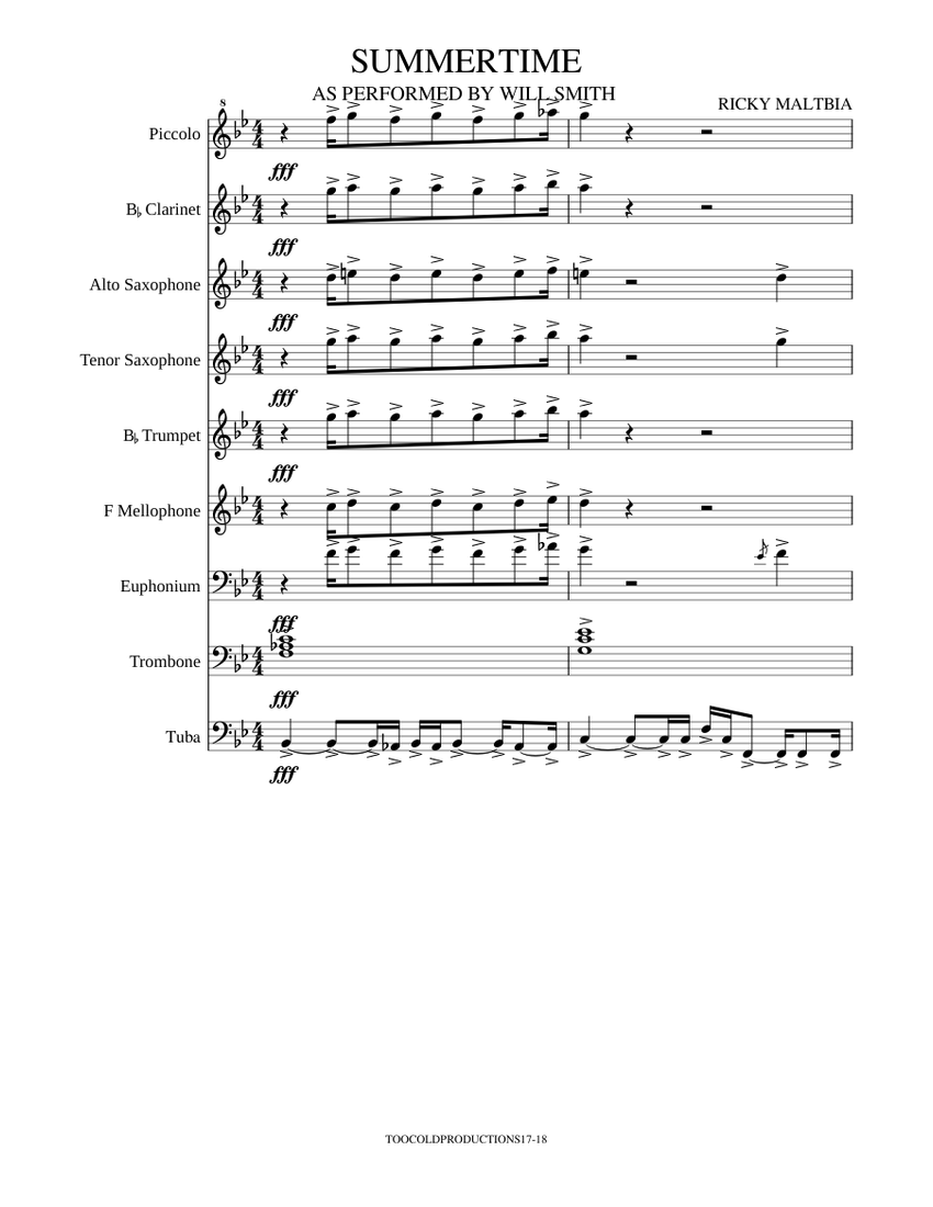 SUMMERTIME Sheet music for Clarinet, Piccolo, Alto Saxophone, Tenor Saxophone | Download free in ...