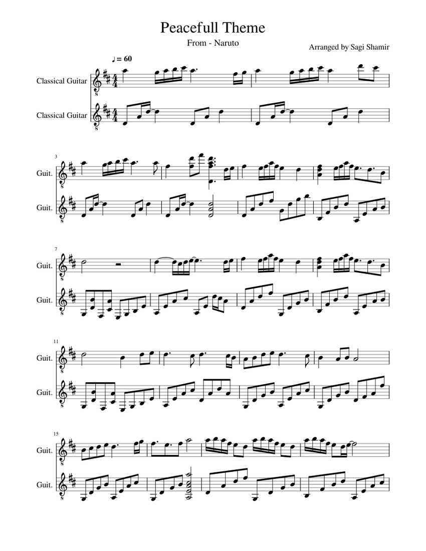 Naruto Peaceful Theme Sheet music for Guitar Download free in PDF or MIDI