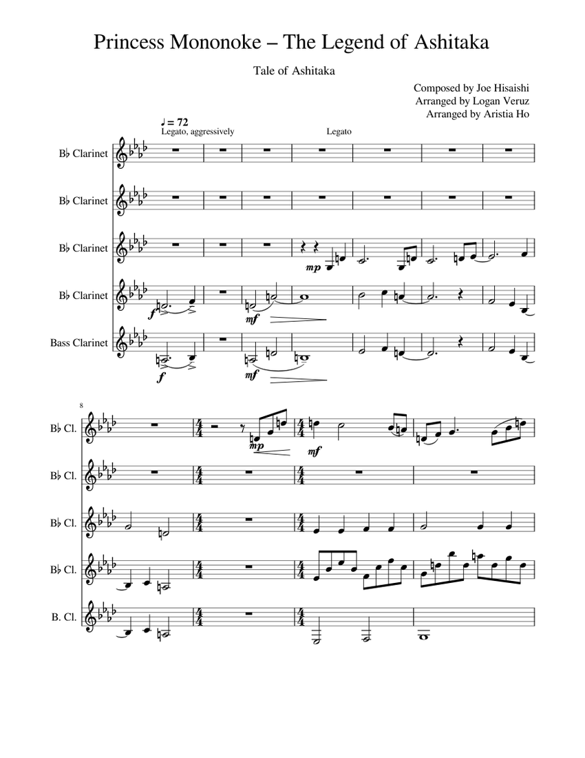 Princess Mononoke – Tale of Ashitaka Sheet music for Clarinet