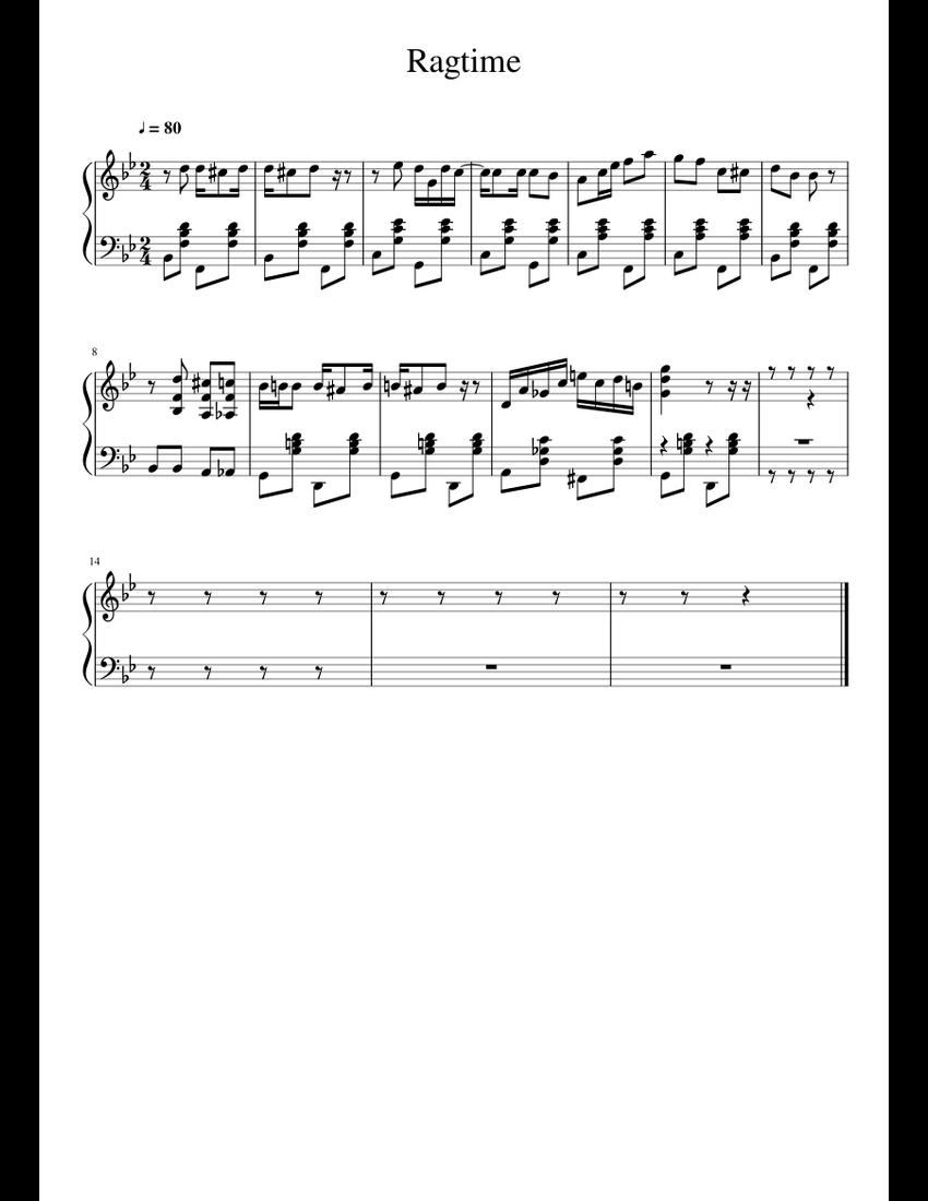 Ragtime sheet music for Piano download free in PDF or MIDI