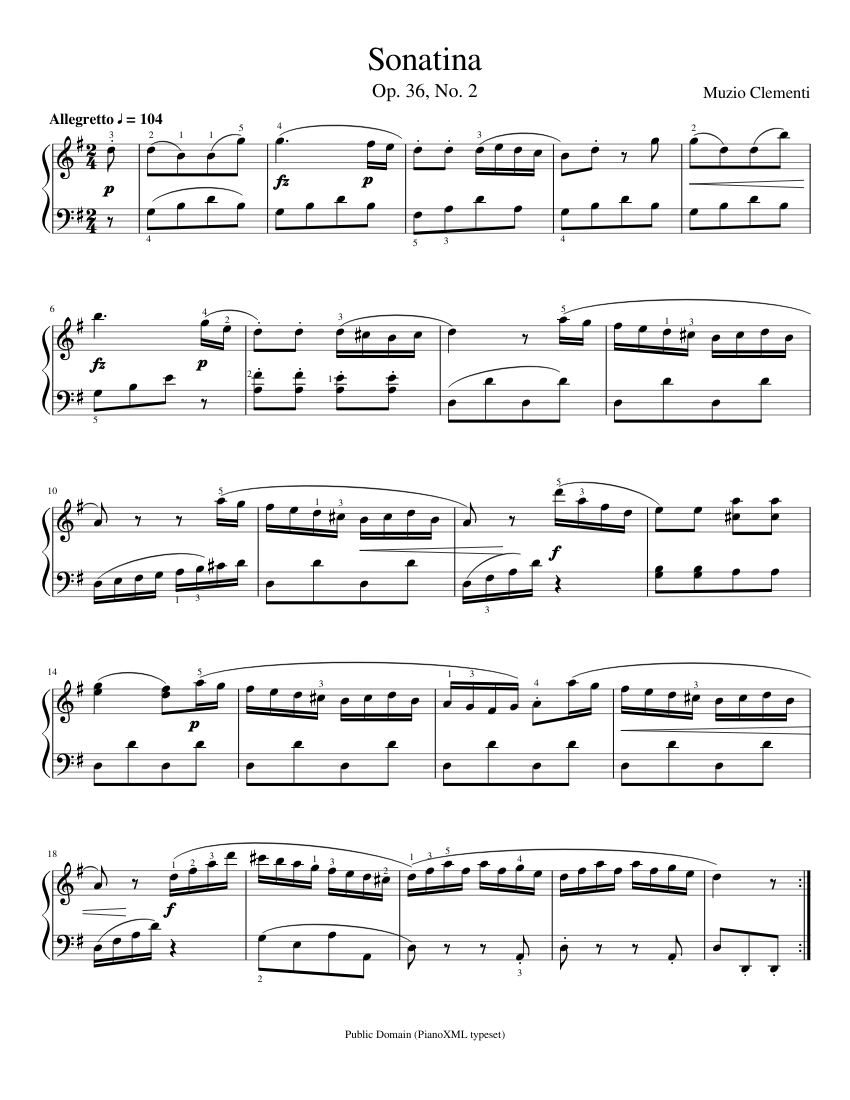Clementi: Sonatina No. 2, Op 36 sheet music for Piano download free in ...