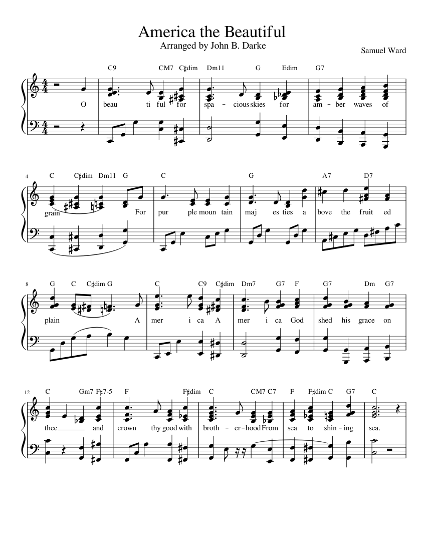 America the Beautiful sheet music for Piano download free in PDF or MIDI