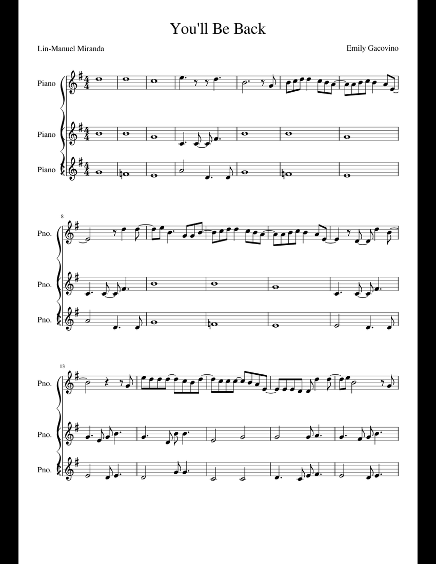 You'll Be Back sheet music for Piano download free in PDF or MIDI
