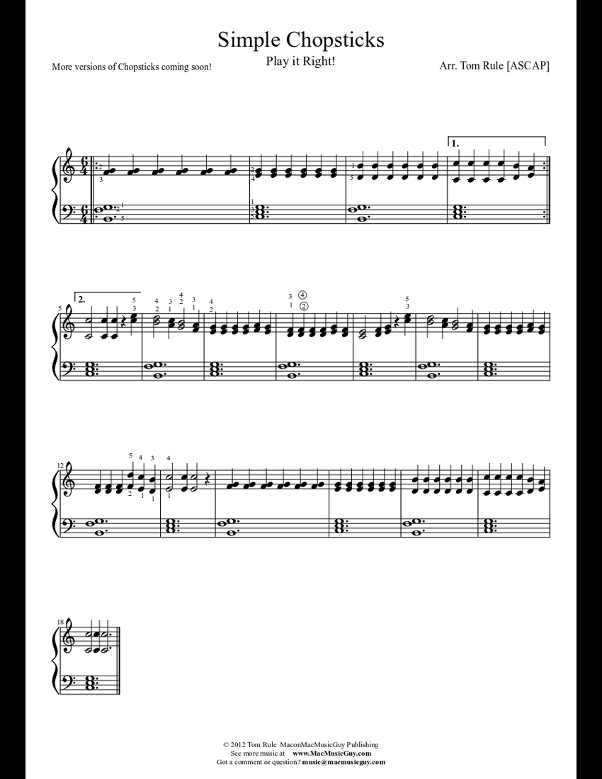 Simple Chopsticks sheet music download free in PDF or MIDI