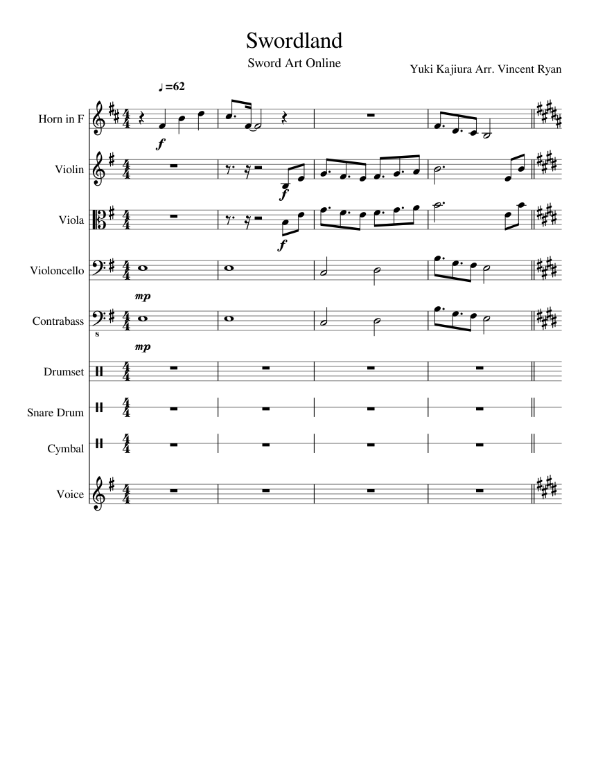 Swordland Sword Art Online OST sheet music for Violin, French Horn