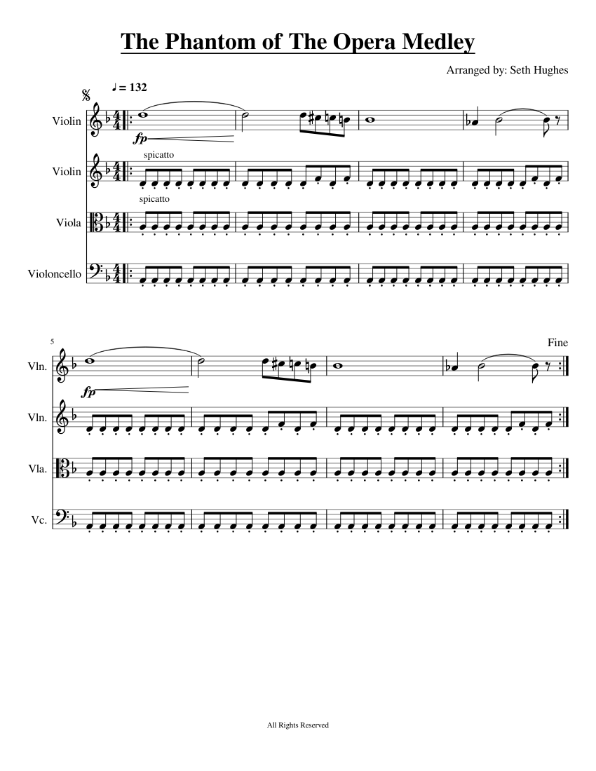 The Phantom of the Opera Medley sheet music for Violin, Viola, Cello download free in PDF or MIDI