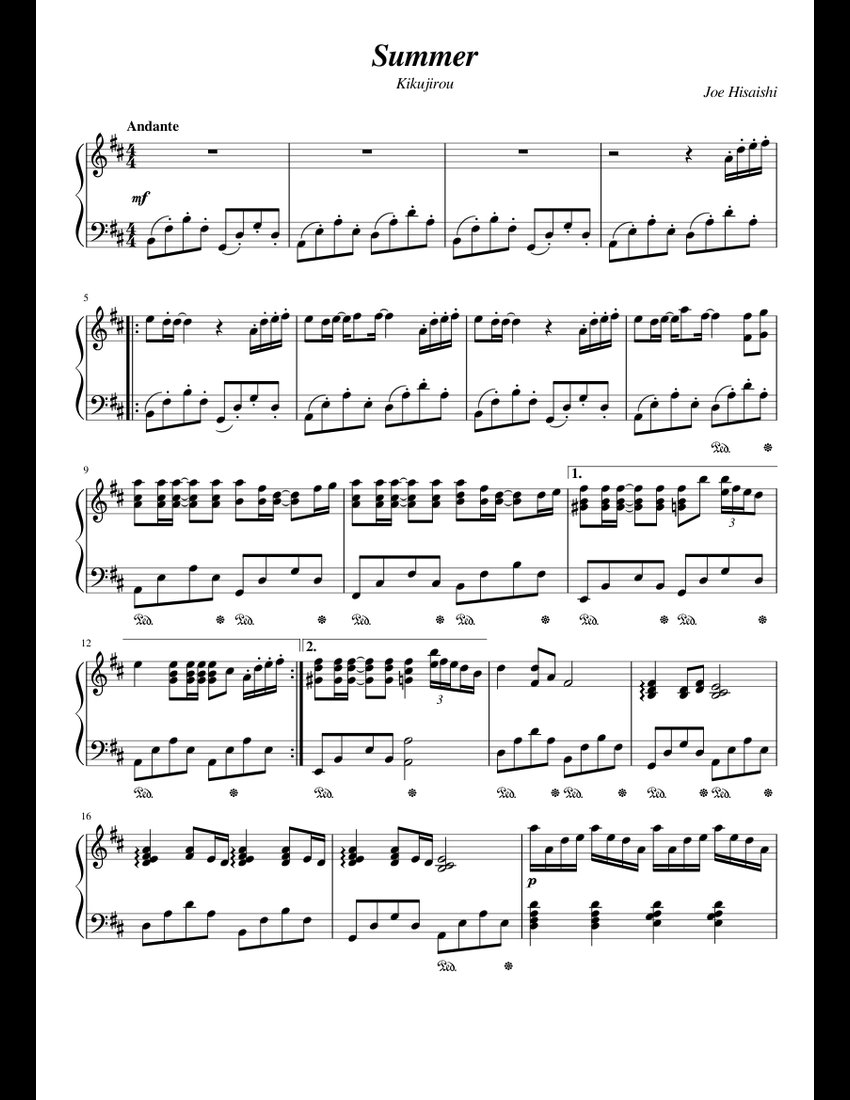 Summer sheet music for Piano download free in PDF or MIDI
