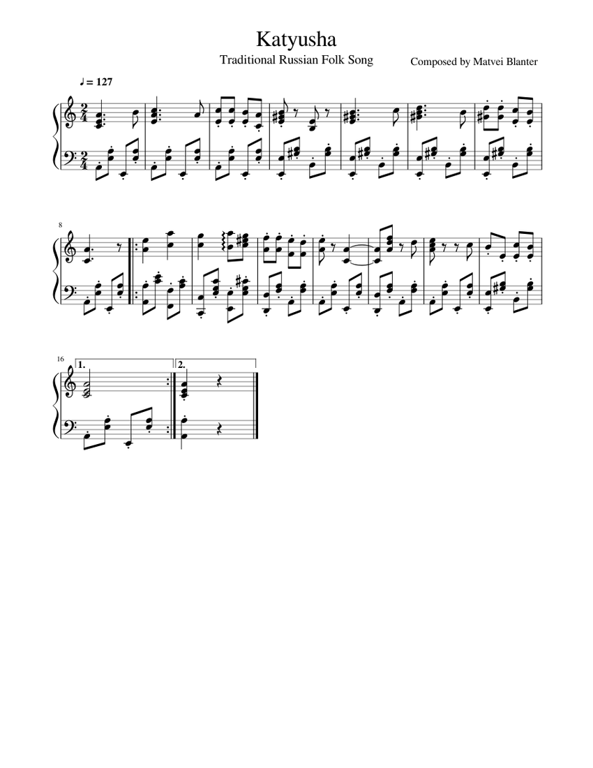 Katyusha Sheet music for Piano (Solo)