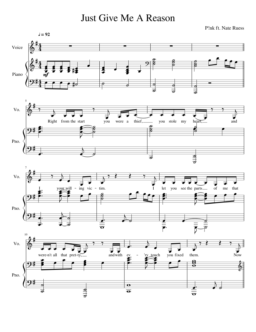 Just Give Me A Reason Sheet Music For Piano Voice Download Free