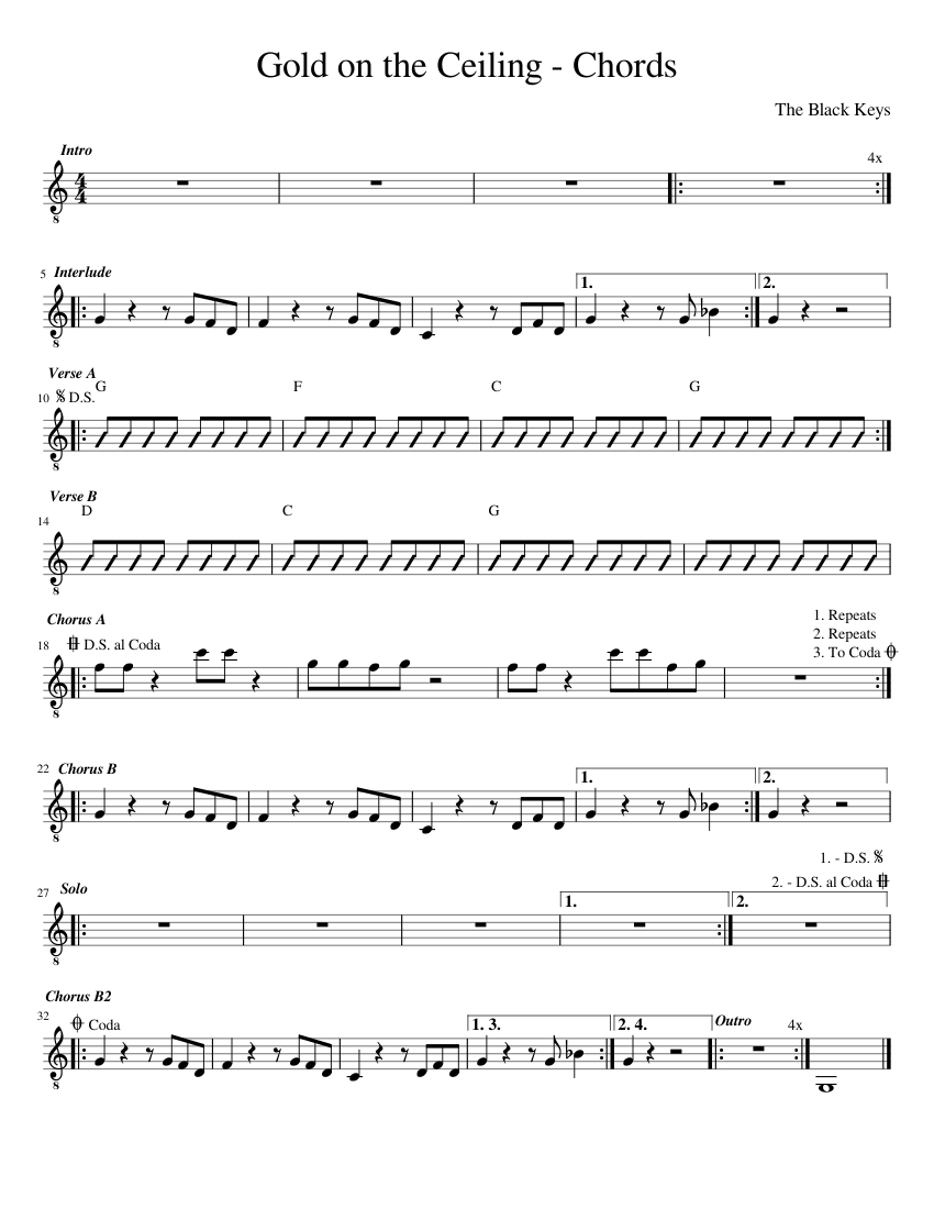 Gold on the Ceiling Chords Guitar Part 2/3 Sheet music