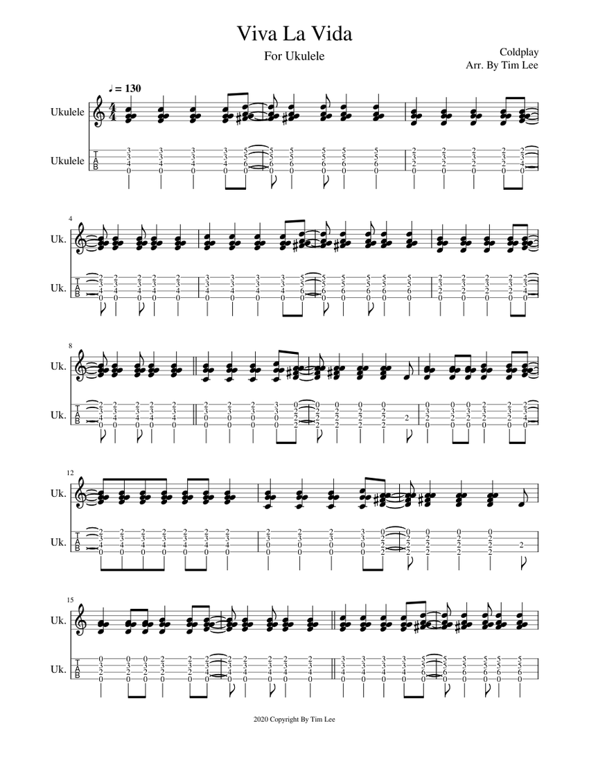 Viva La Vida Ukulele Fingerstyle Arrangement Sheet music for Ukulele