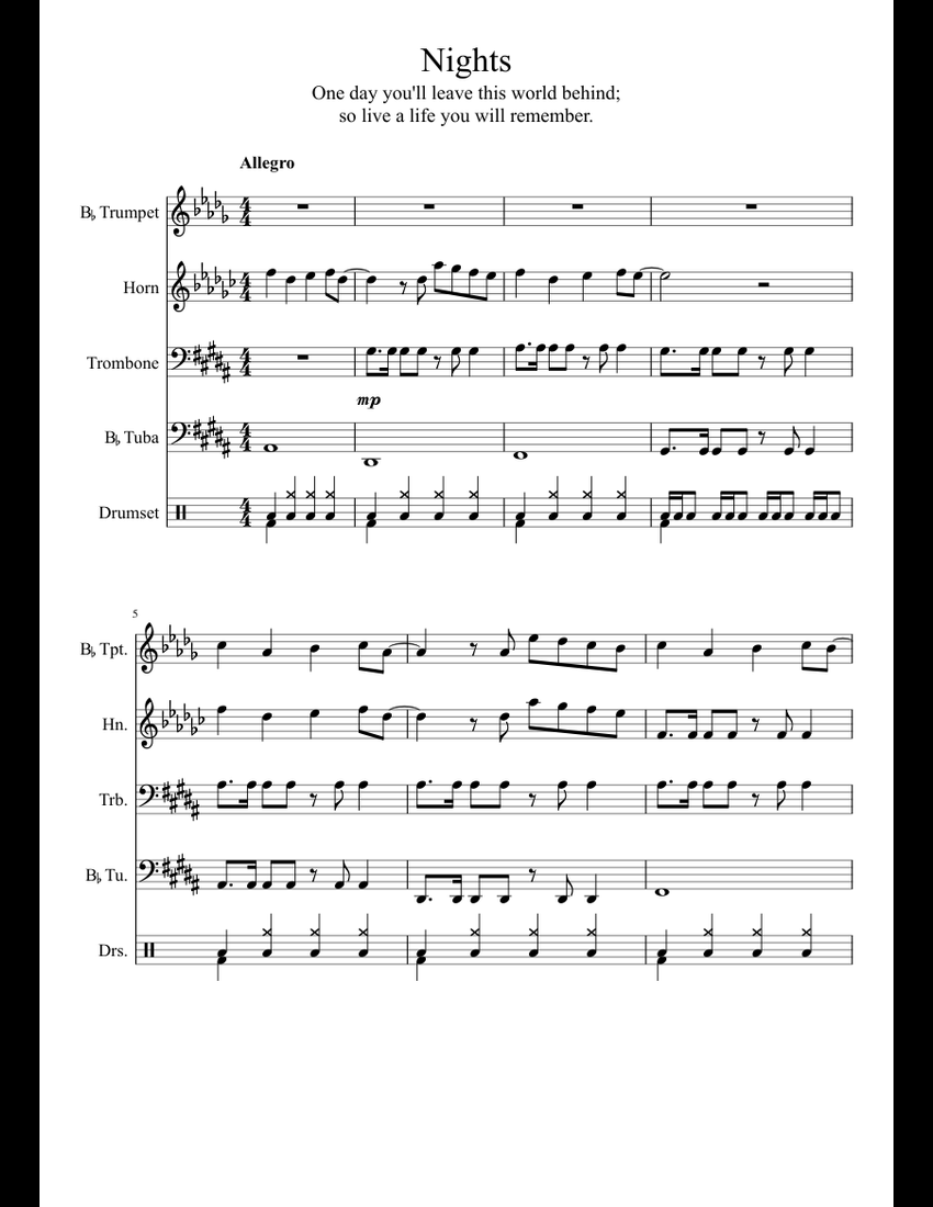Nights sheet music for Trumpet, French Horn, Trombone, Tuba download