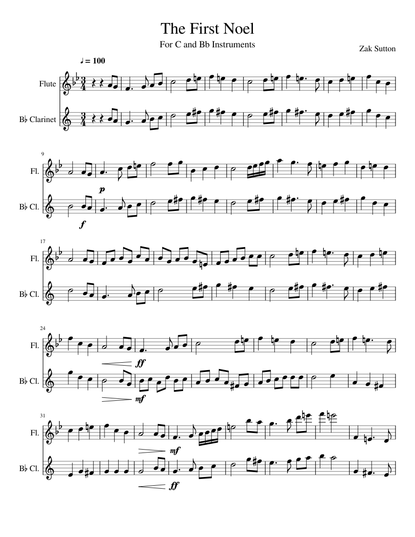 The First Noel (Flute and Sheet music for Flute, (In