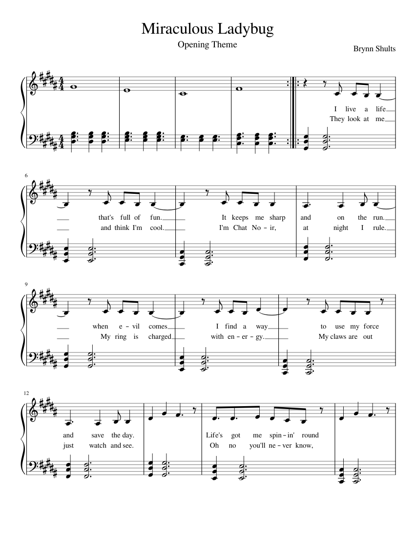 Miraculous Ladybug Sheet Music For Piano Download Free In