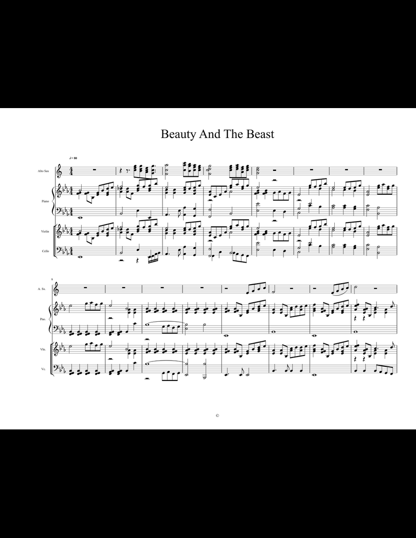 Beauty And The Beast sheet music for Piano, Alto Saxophone ...