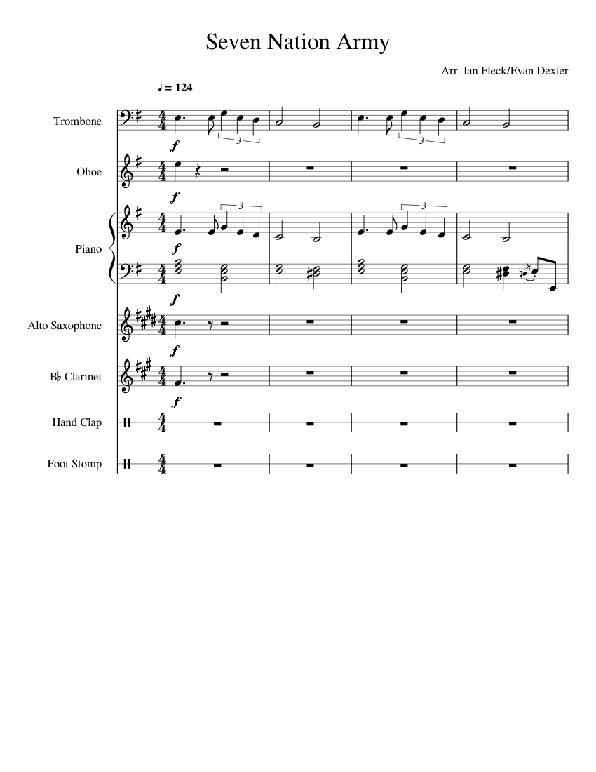 Seven Nation Army sheet music for Piano, Clarinet ...