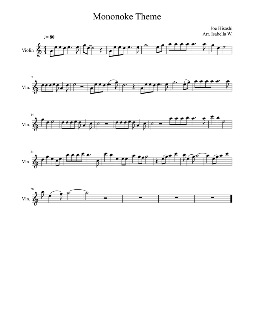 Princess Mononoke Theme Sheet music for Violin | Download free in PDF ...