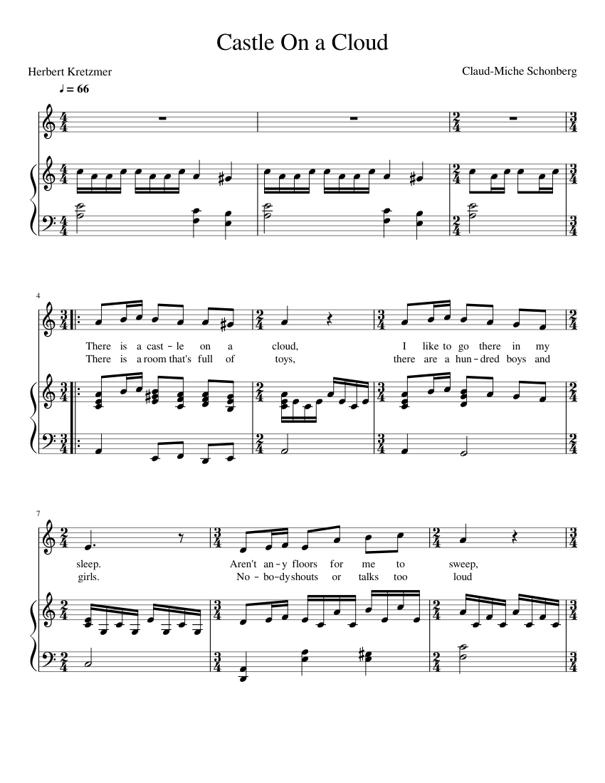 Castle On A Cloud Sheet Music For Piano Vocals Piano Voice Musescore Com