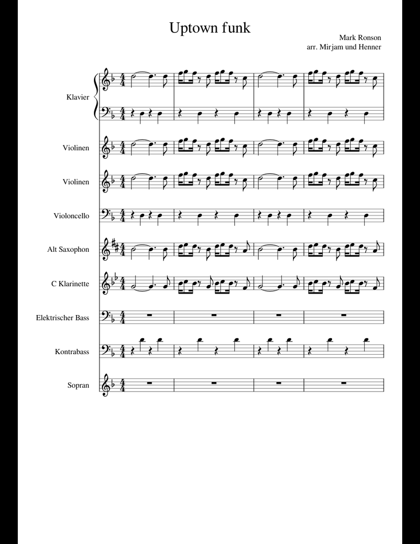 Uptown Funk sheet music for Piano, Strings, Cello download