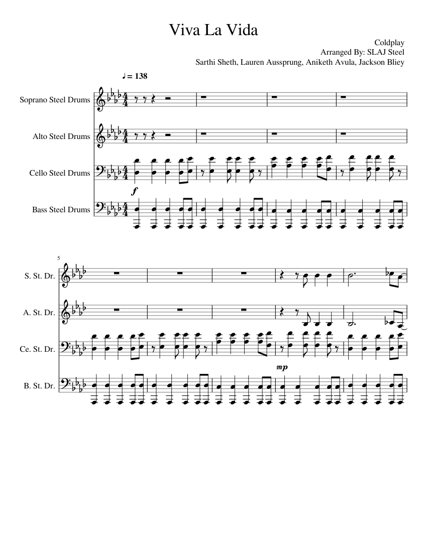 Viva La Vida Steel Drums Sheet music for Percussion Download free in