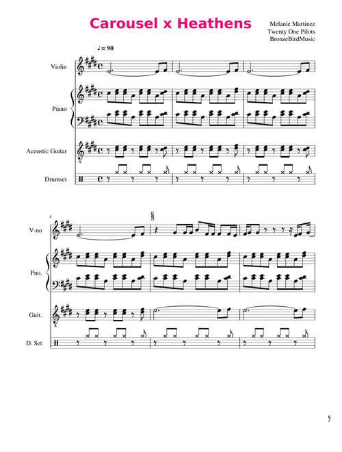 Sheet Music With 4 Instruments Musescore Com - heathens carousel mashup roblox id