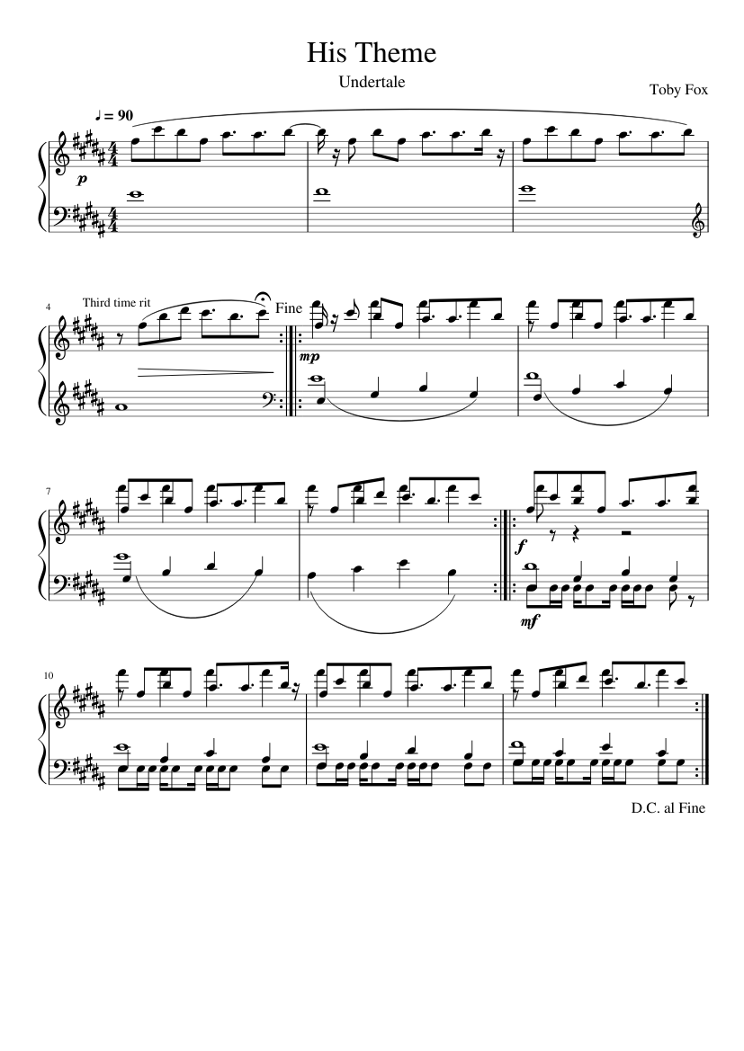 His Theme Piano Sheet Music For Piano Download Free In Pdf Or